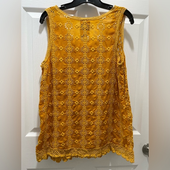Johnny Was Carden Tank Persimmon Yellow Floral Eyelet Rayon Top Size S - Picture 4 of 7